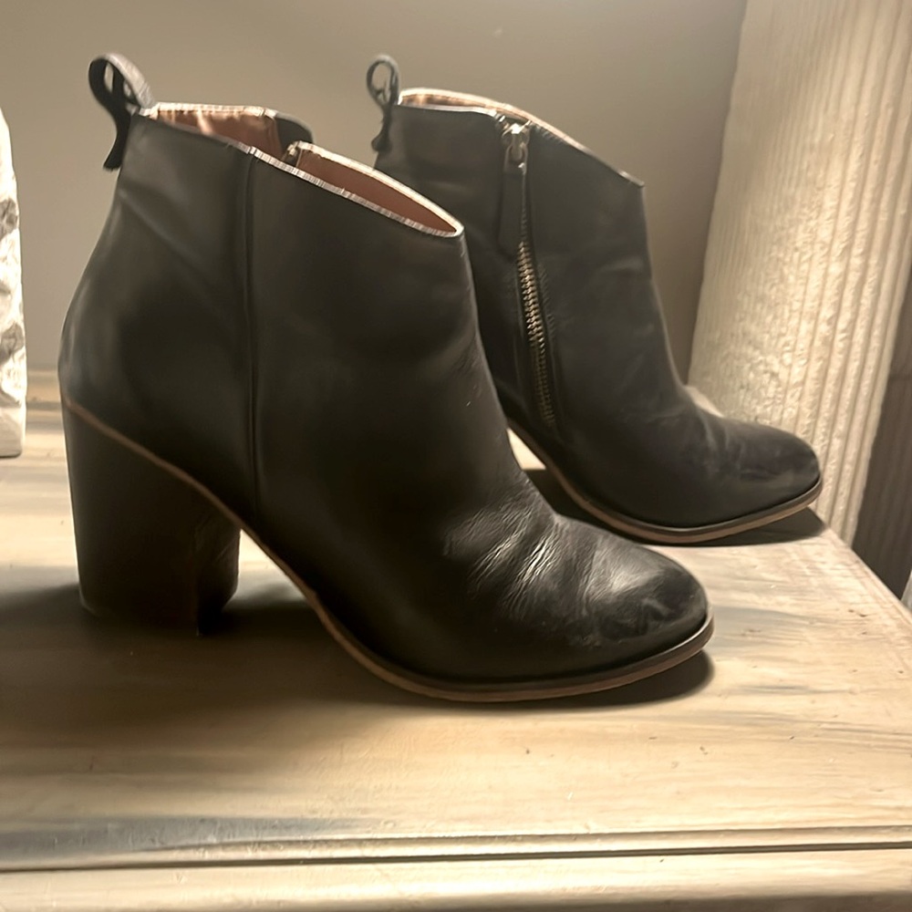 Genuine leather black ankle boots